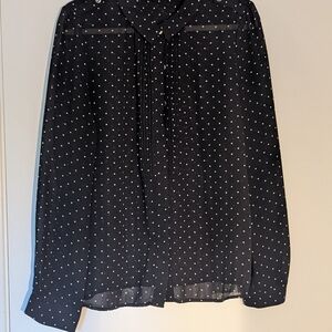 Halogen Black and White Relaxed Blouse with Tie Front